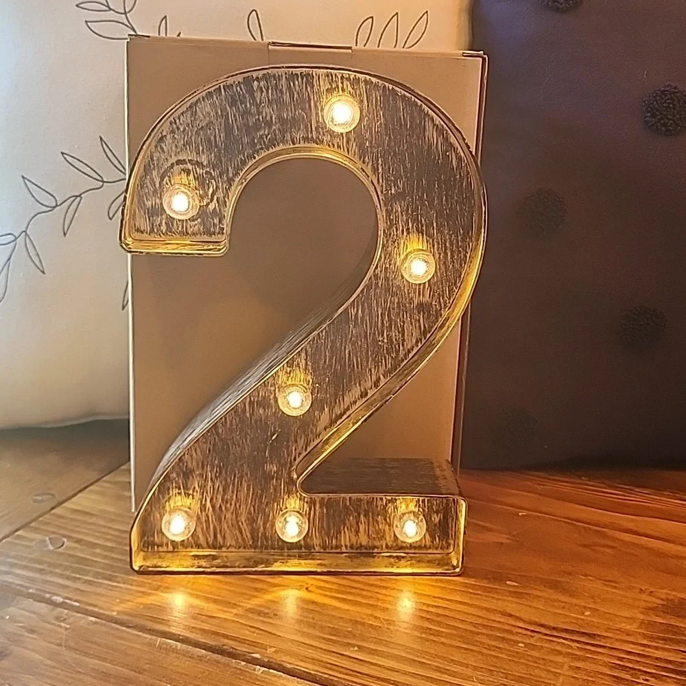 Golden‎ Black LED Marquee Number 2 Sign, Industrial, Vintage Style Light Up